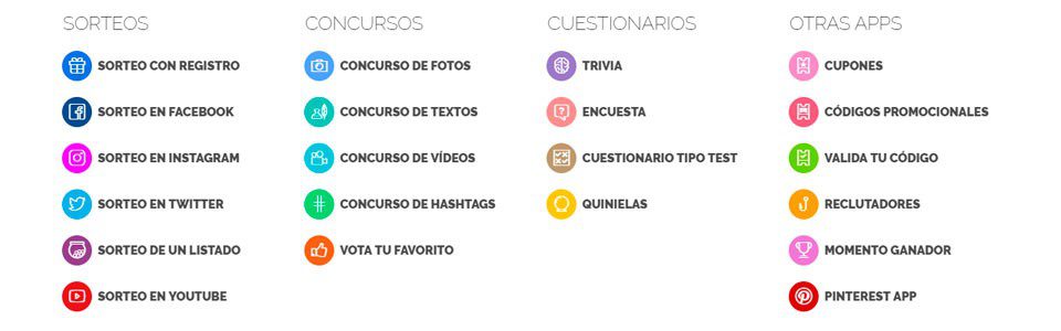 Algunas de las opciones y servicios disponibles en Easy Promos